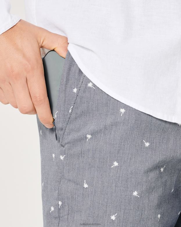 Bottoms Hollister Men Palm Pattern Flat-Front Twill Shorts 9\\ 488201390 Heather Navy Print